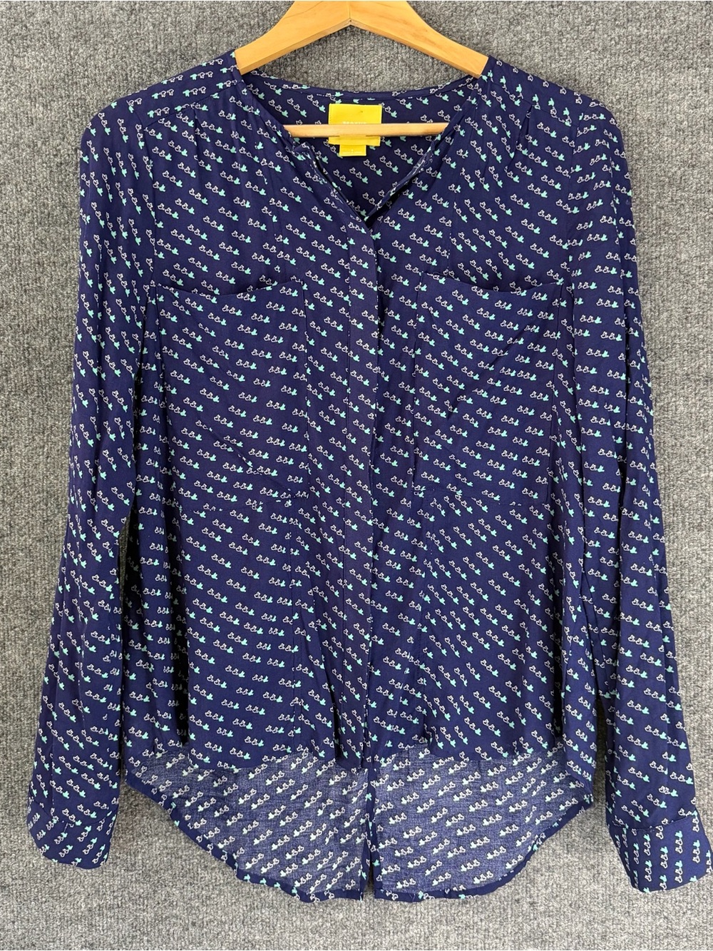 Anthropologie Maeve Womens Clara Button Up Top Size 6 Blue Bird Print Slit Back